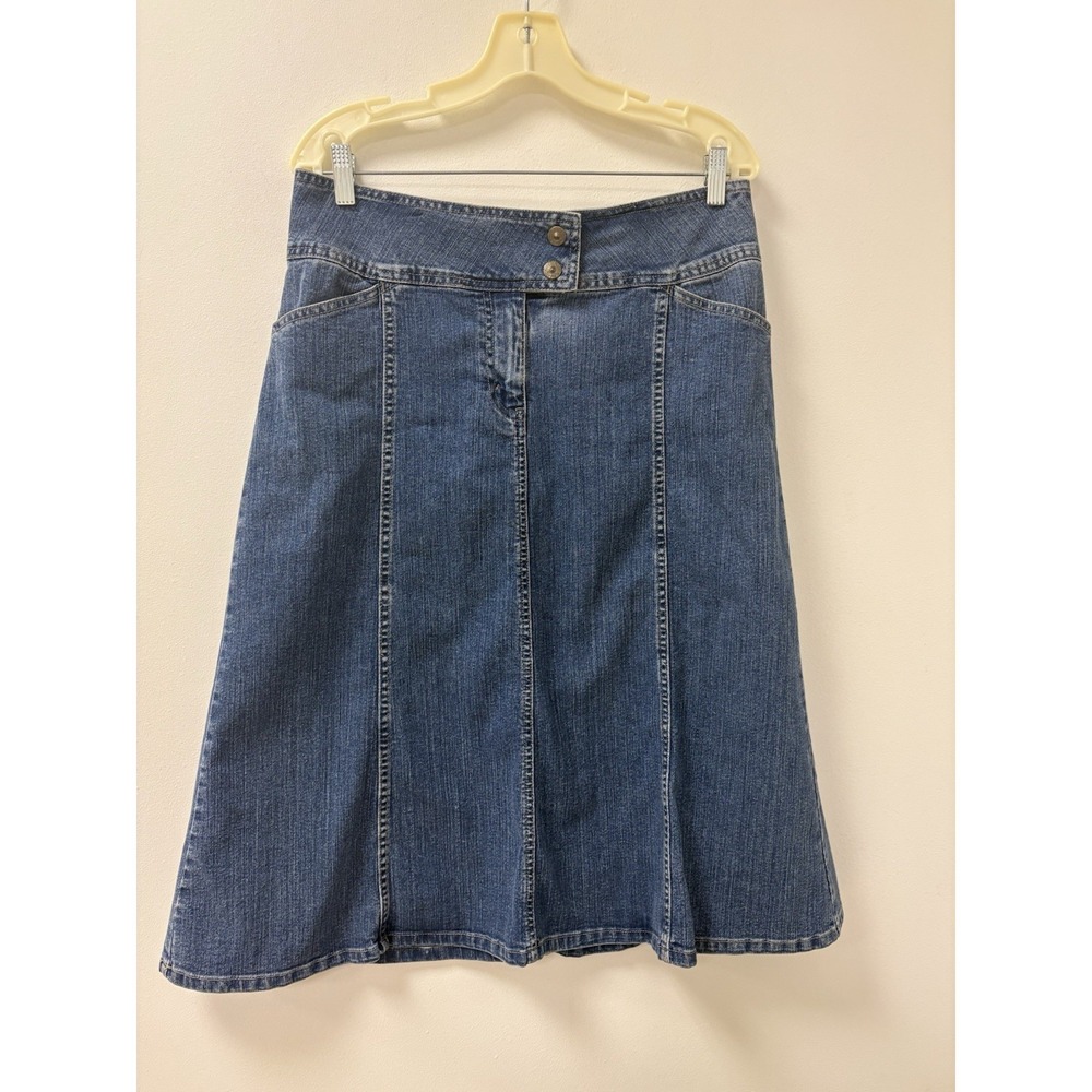 Y2K Kikiti Jeans A Line Medium Wash Denim Midi Skirt Sz 12 Vintage